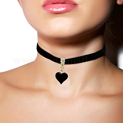 Сплав эмаль сердце кулон черный бархат колье колье для женщин&nbsp;NJEW-WH20014-01B