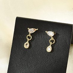 Latón micro pave aretes de circonita cúbica transparente&nbsp;EJEW-R016-26G-02