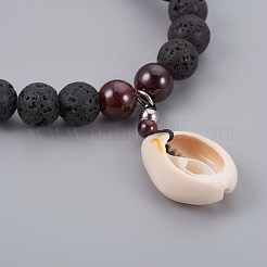 Bracciali elasticizzati in conchiglia cipria&nbsp;BJEW-JB04088-01