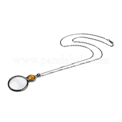 Collana con ciondolo d'ingrandimento in vetro tondo piatto per donna&nbsp;NJEW-K125-01B-05