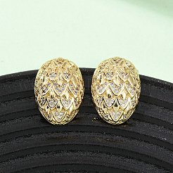 Серьги-гвоздики в форме яйца с микропаве из кубических цирконий из латуни&nbsp;EJEW-B153-12G