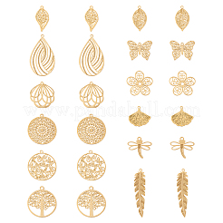 48 pendentif en acier inoxydable 201 plaqué à 12 styles&nbsp;STAS-CW0001-06
