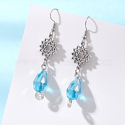 Серьги-подвески из сплава стекла в форме капли с цветком&nbsp;EJEW-JE06819-01