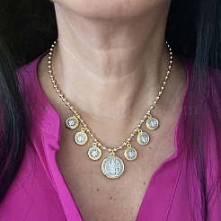 Религия плоский круглый с узором святого Бенедикта латунные подвески ожерелья для женщин&nbsp;FS-WG05AEE-01