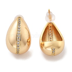 Boucles d'oreilles à tige en laiton avec micro pavé de zircons cubiques transparents en forme de larme&nbsp;EJEW-K286-07G-03