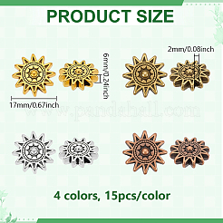 60 шт. 4-х цветные бусины в тибетском стиле из сплава в форме солнца&nbsp;TIBEP-PH0001-84