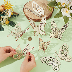 7 комплект из 3-х необработанных деревянных фигурок бабочек&nbsp;WOCR-OC0001-04