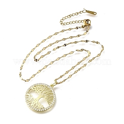 Pendenti in ottone micro pavé con zirconi cubici trasparenti albero della vita&nbsp;LS-NJEW-H066-01F-G