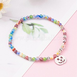 Braccialetti elastici con ciondolo in acciaio inossidabile 304 per Halloween&nbsp;BJEW-JB05975-01