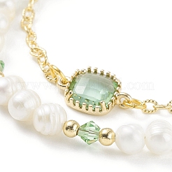 Bracciale multifilo con perle naturali e perline di vetro con catenelle in ottone da donna&nbsp;BJEW-TA00077-01