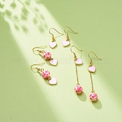 3 paio di 3 ciondoli smaltati in lega rosa stile e orecchini pendenti con perline in resina&nbsp;EJEW-JE05030-02