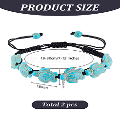 2шт. синтетический бирюзовый черепаховый плетеный браслет из бусин&nbsp;BJEW-LP0001-03