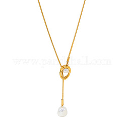 Verstellbare ovale Lariat-Halsketten aus Edelstahl 304 und Imitationsperlen für Damen&nbsp;FS-WG9D652-01