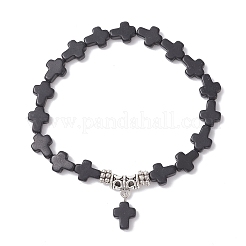 Charm-Armbänder aus synthetischen türkisfarbenen Kreuzperlen&nbsp;BJEW-JB12292-03