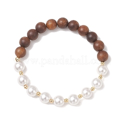 Stretcharmbänder aus Muschelperlen und Sandelholz für Damen&nbsp;BJEW-TA00728