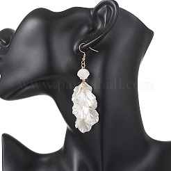 Серьги-подвески в форме лепестков с инкрустацией из стеклянных бусинок и искусственного жемчуга в форме ракушки&nbsp;EJEW-MZ00672