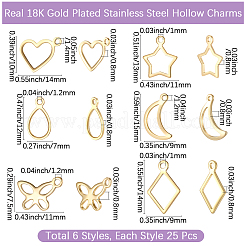 150 pièce 6 styles breloques en acier inoxydable 304&nbsp;STAS-BBC0009-51