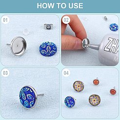 100 pièce de support de boucle d'oreille à tige ronde et plate en acier inoxydable&nbsp;STAS-SP0001-61B-P