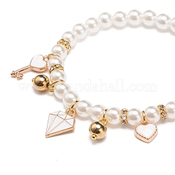 Bracciale elasticizzato con perline in plastica abs con ciondoli in lega smaltata per bambini&nbsp;BJEW-JB08524-03