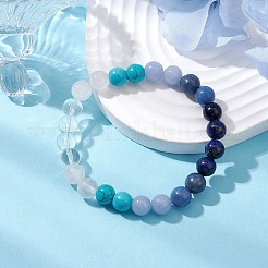 Braccialetti elastici con perline rotonde in avventurina blu naturale e pietre preziose miste per le donne&nbsp;BJEW-JB11056-04
