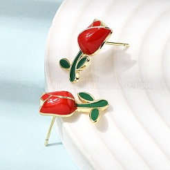 Orecchini a bottone in ottone con fiori&nbsp;EJEW-K324-03G-01