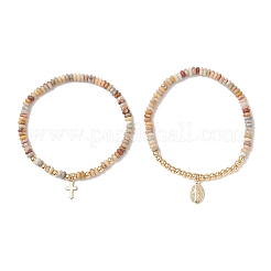 2 шт. браслет из натуральных бусин гагата «Crazy Agate» на эластичной основе&nbsp;BJEW-JB13415-04