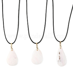 Halskette mit tropfenförmigem Anhänger aus natürlichem rosa Opal an schwarzem Wachsband für Damen&nbsp;NJEW-JN06584