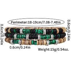 Stretch-Armbänder aus synthetischen Malachit- und Kokosnussschalenperlen&nbsp;PW-WGEF9FC-01