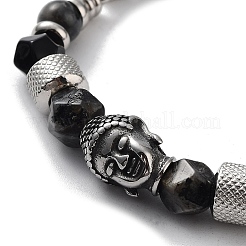 Браслеты из натуральных смешанных драгоценных камней с гранеными бусинами в виде головы Будды с застежкой-клешней из нержавеющей стали 201&nbsp;BJEW-Q334-10