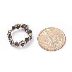 Anello per dito con perline intrecciate in cristallo di topazio naturale e semi di vetro&nbsp;RJEW-JR00465-03