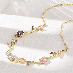 Collares de cadena de eslabones de rosa con circonitas cúbicas y pavé de latón para mujer&nbsp;NJEW-C121-05A-01G
