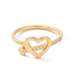 Corazón de rhinestone de cristal con anillo de dedo de flecha&nbsp;RJEW-D120-18B-G
