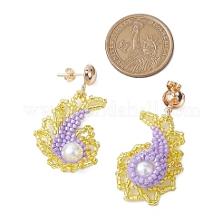 Pendientes colgantes con forma de caracola y cuentas de semillas de vidrio y perlas de vidrio para mujer&nbsp;EJEW-MZ00269-02