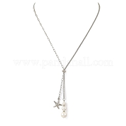 Collana a laccio estiva da spiaggia con ciondolo a stella marina in acciaio inossidabile 304 e perla di conchiglia&nbsp;NJEW-JN06604-02