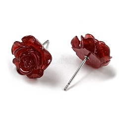 Orecchini a bottone in resina con fiore di rosa e perni in acciaio inossidabile 316&nbsp;EJEW-D070-01C