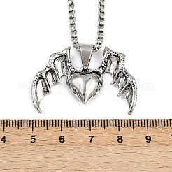 Хеллоуин сплав сердце с крыльями летучей мыши кулон 201 нержавеющая сталь коробка цепи ожерелья для женщин мужчин&nbsp;LS-NJEW-A056-01P