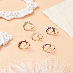 Anello da dito a cuore con perline di pietre preziose naturali&nbsp;RJEW-JR00520