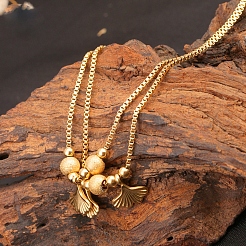 Круглые бусины из нержавеющей стали 304 с браслетами на ногу в форме листьев гинкго&nbsp;FS-WG90D78-01