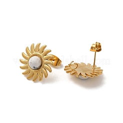 Orecchini a bottone con sole in howlite naturale&nbsp;EJEW-D075-01E-G