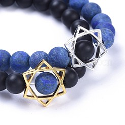 Ensembles de bracelets extensibles en perles d'agate noire naturelle (teintes) et en lapis-lazuli naturel (teints et chauffés)&nbsp;BJEW-JB04298-03