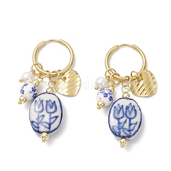 Boucles d'oreilles créoles ovales en acier inoxydable 304 à motif floral&nbsp;EJEW-JE06737-01