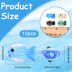 10 шт. 10-х цветные бусины-рыбки из фольги ручной работы&nbsp;FOIL-YW0001-03