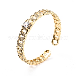 Bracelet de manchette ouvert en forme de chaîne gourmette en zircone cubique transparente&nbsp;BJEW-A123-06G
