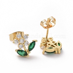 Серьги-гвоздики в виде цветка жизни с зеленым кубическим цирконием&nbsp;EJEW-I280-02G
