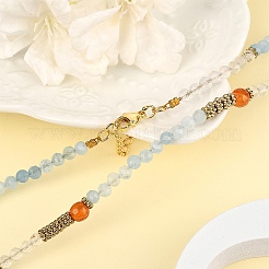 Ожерелья из круглых бусин с натуральным аквамарином&nbsp;NJEW-YW00007