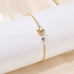 Браслеты-цветы с микропаве из кубического циркония из латуни на день рождения&nbsp;BJEW-U031-01G-02