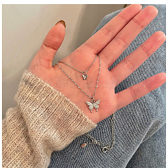 Schmetterlings-Legierung Kristall Strass Anhänger Doppelschicht Halsketten für Frauen&nbsp;WGB64F3-01