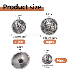 30 Stück 3 Stile Totenkopf mit flachen runden Legierungsknöpfen&nbsp;BUTT-FH0001-038AS