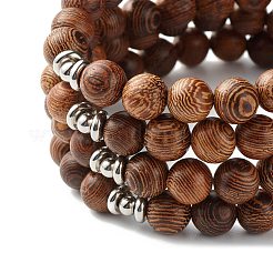 Pulsera elástica de cuentas de madera de wengué natural para hombres y mujeres&nbsp;BJEW-JB06909