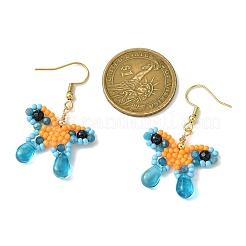 Orecchini pendenti in pietra d'oro blu sintetica e apatite naturale&nbsp;EJEW-MZ00318-01